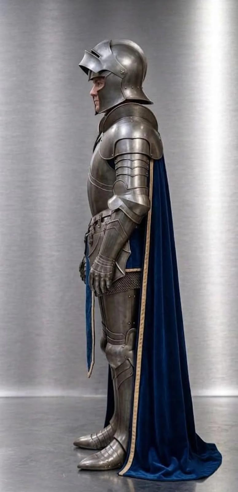 Full Body Medieval Knight Male Armor Suit & Helmet Combat Wearable Gothic Armoured Halloween Costume for LARP, Cosplay, Reenactment & Display Collectible Gift Silver