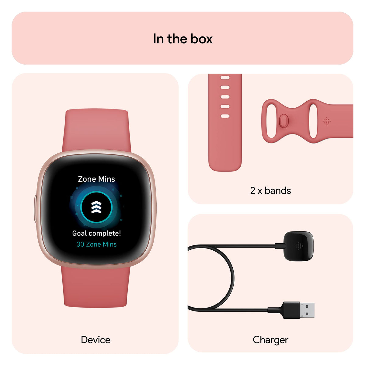 Google Fitbit Versa 4 Fitness Smartwatch - Pink Sand/Copper Rose