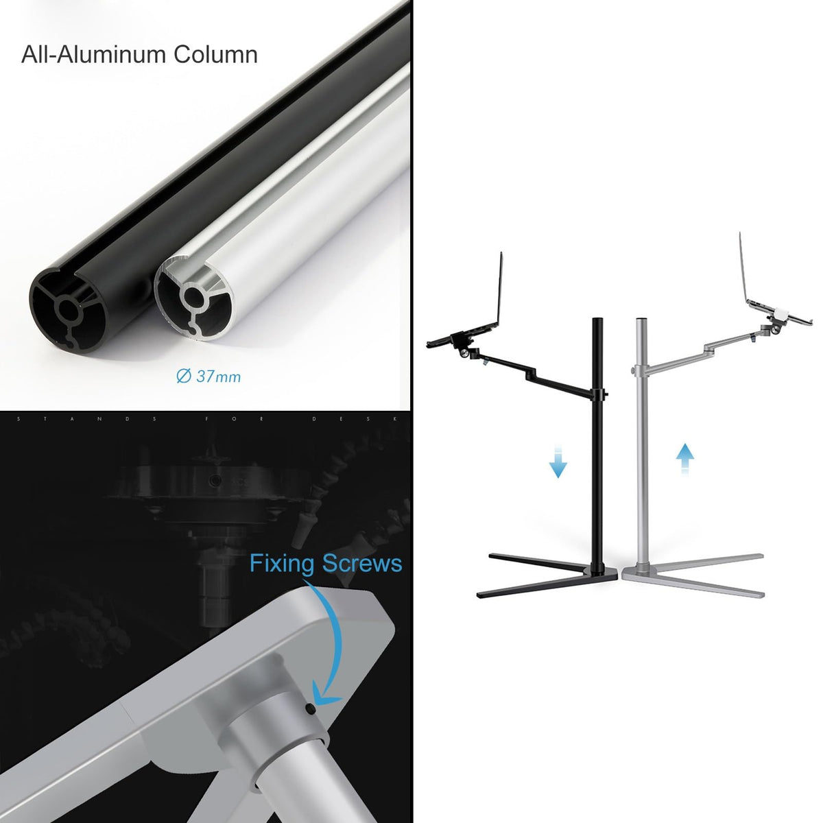 3-in-1 Floor Stand for Phone, Tablet, Laptop or E-Reader, Tablet Holder Stand, Adjustable Height and Angle(Silver)