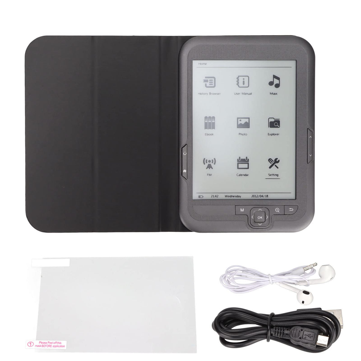 Yoidesu E Reader, 6in 800x600 HD E Reader, Ink Ebook Readers with Protective Case, Support FM, Music Playback, Electronic Device(#3)