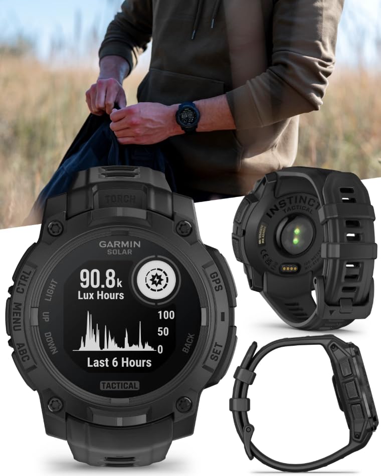 Garmin Instinct 3-50mm Tactical Edition, Solar Charging Display, Rugged Outdoor GPS Smartwatch, Applied Ballistics Support, LED Flashlight, Multi-Band GPS PowerBank Bundle