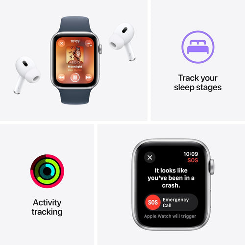 Apple Watch SE (2nd Gen) [GPS 40mm] - Silver Aluminum Case with Storm Blue Sport Band, S/M (Renewed)