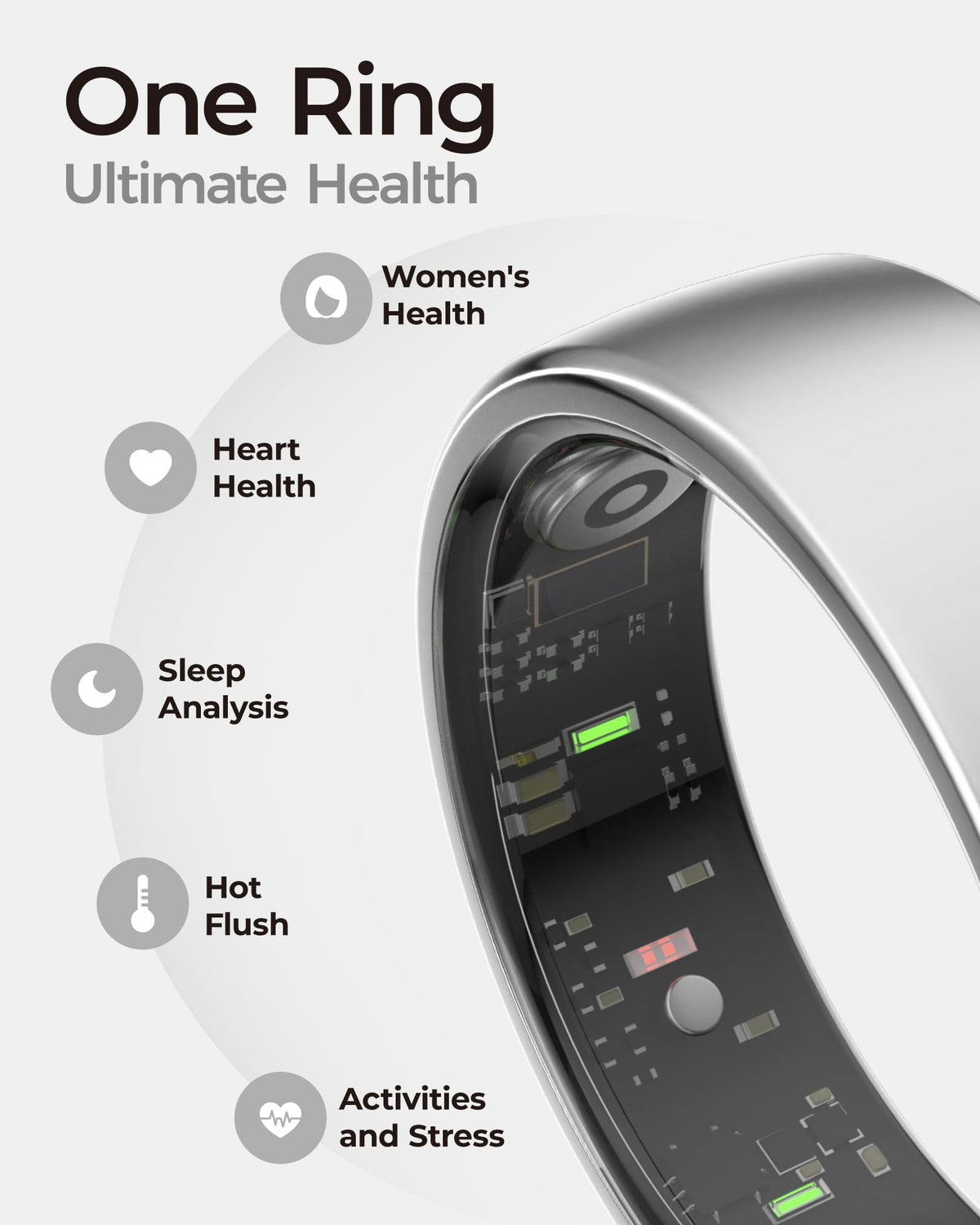 femometer Ring Air, Ultra-Thin Smart Ring, Sliver, Size6