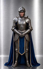Full Body Medieval Knight Male Armor Suit & Helmet Combat Wearable Gothic Armoured Halloween Costume for LARP, Cosplay, Reenactment & Display Collectible Gift Silver