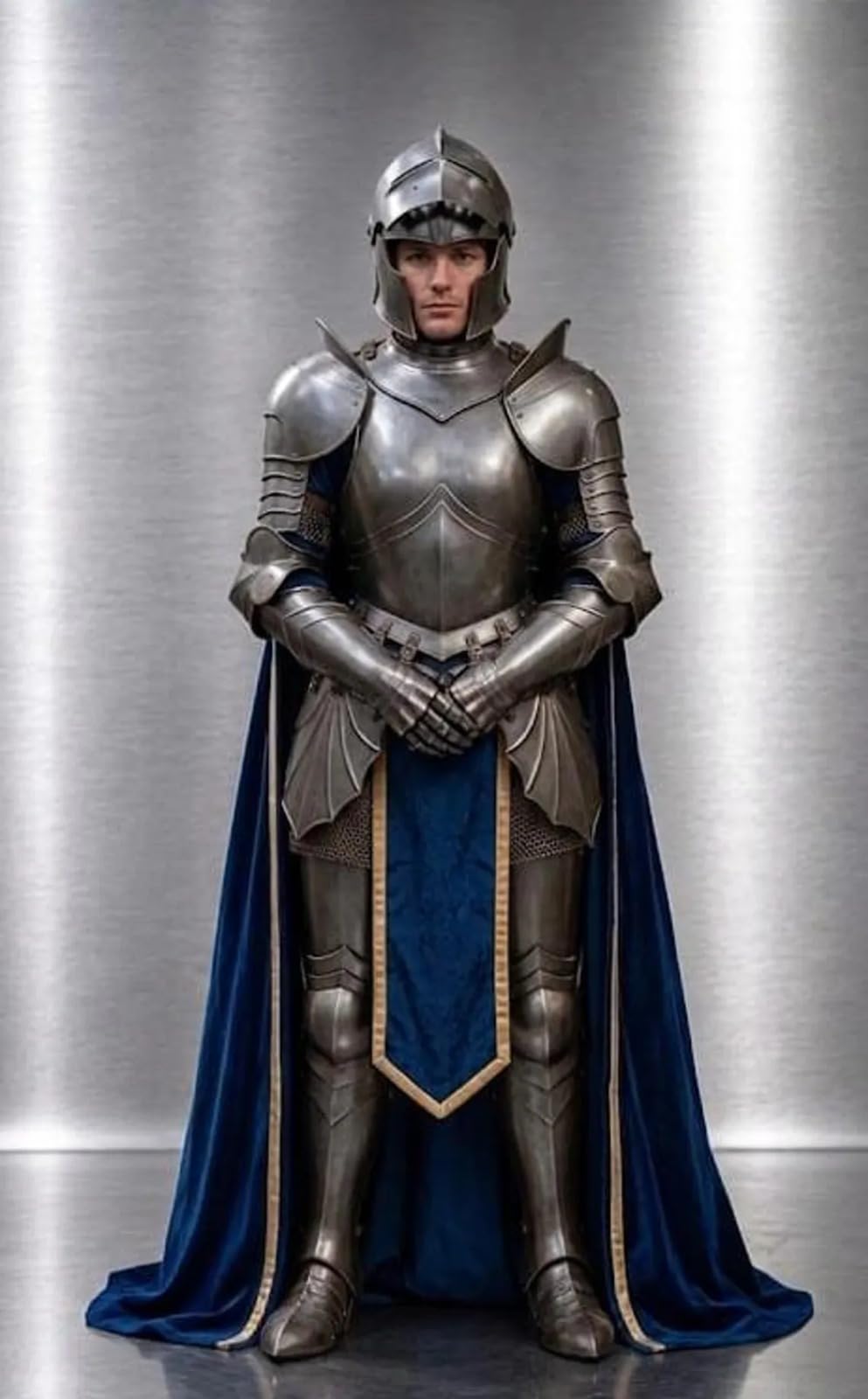 Full Body Medieval Knight Male Armor Suit & Helmet Combat Wearable Gothic Armoured Halloween Costume for LARP, Cosplay, Reenactment & Display Collectible Gift Silver
