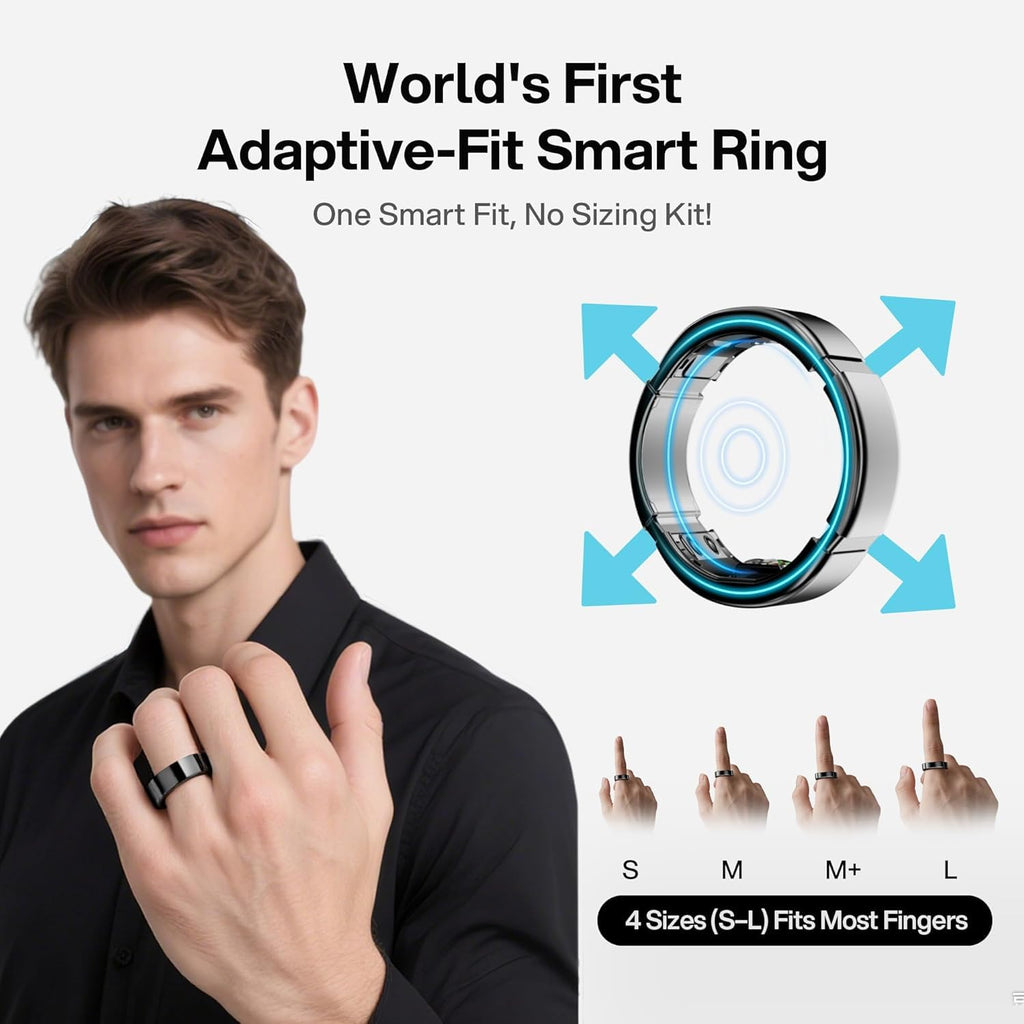 Smart Ring-Automatically Adjustable Wearable Ring for Men & Women, No App Subscription, Fitness Ring for Sleep Tracking - Fitness Tracker