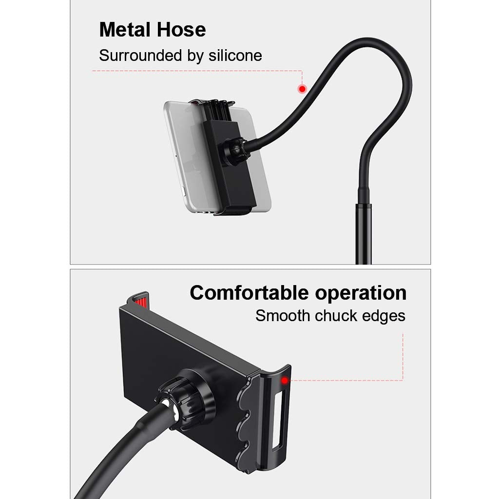 Height Adjustable, 360 ° Rotation Clip Tablet Stand for Phones, Phablets, E-Readers, and Gaming Devices, Holder Flexible Gooseneck Arm Stand Solid Metal Base,Black-165x26cm,Black-165x26cm
