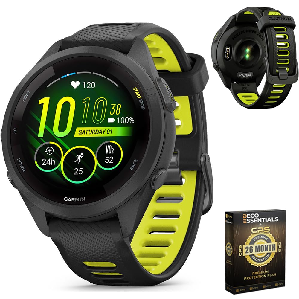 Garmin Forerunner 265 Running GPS Smartwatch, AMOLED Display, 46mm, Aqua/Black, 010-02810-02 - Bundle w/Deco Essentials 26-Month CPS Plan