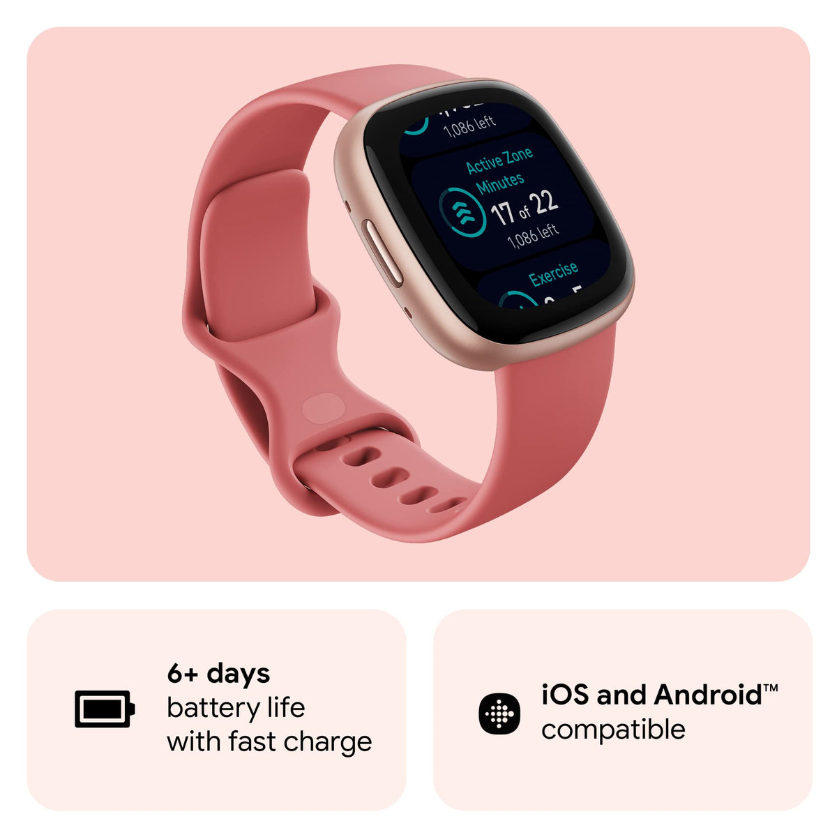 Google Fitbit Versa 4 Fitness Smartwatch - Pink Sand/Copper Rose
