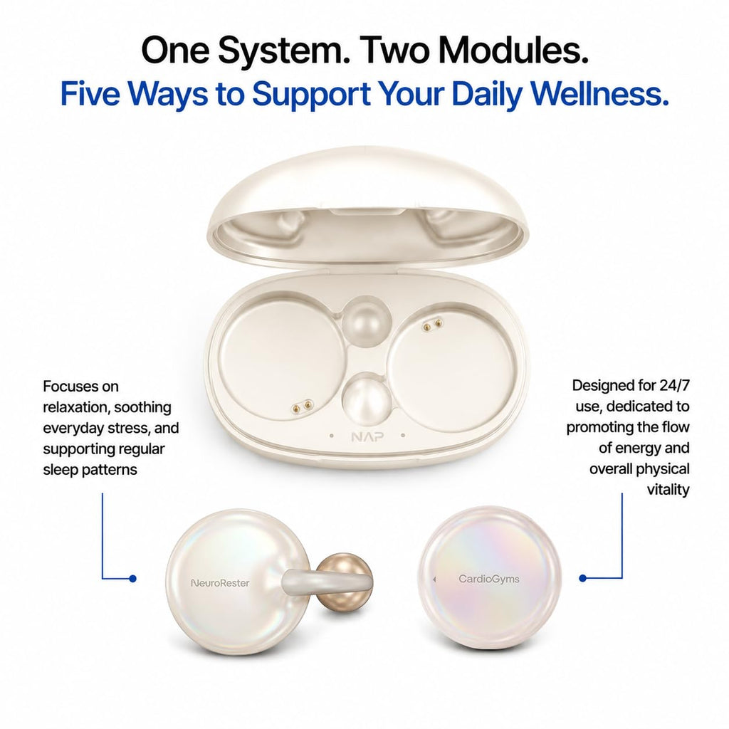 Duo Deep Sleep Device, Wearable Smart Health Tracking Technology, Pearl White and Silver Blue