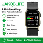 AI Powered FDA-Cleared Blood Pressure Smartwatch with Inflatable Airbag, No-Pump Night Monitoring, Gold-Tone Metal Casing