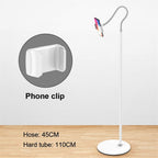 Height Adjustable, 360 ° Rotation Clip Tablet Stand for Phones, Phablets, E-Readers, and Gaming Devices, Holder Flexible Gooseneck Arm Stand Solid Metal Base,White-165x26cm
