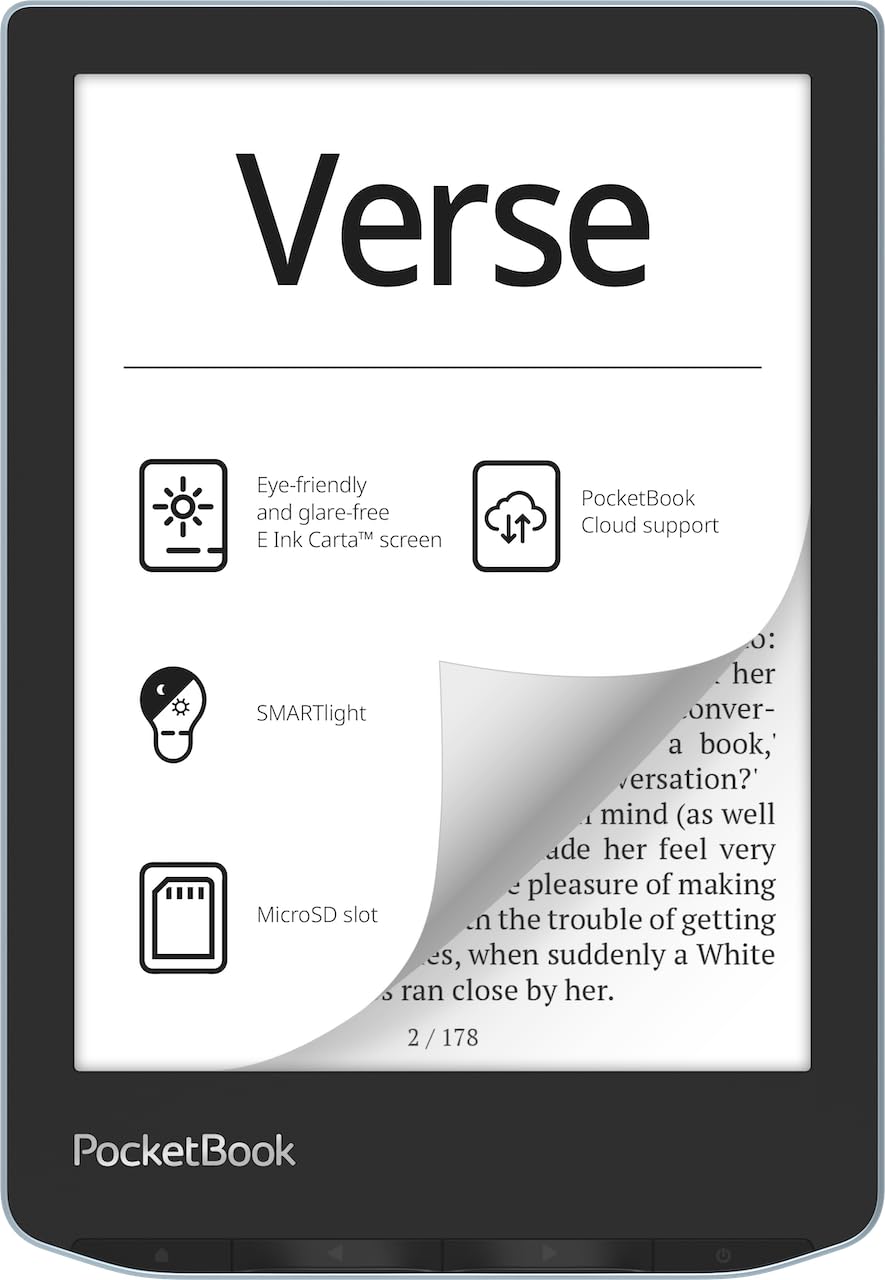 PocketBook Verse E-Readers | Eye-Friendly 6'' E-Ink Carta™ HD Touchscreen | Adjustable SMARTlight | Up to 1 Month of Battery Life | WiFi & Memory Card Slot | E-Book Reader in Misty Grey