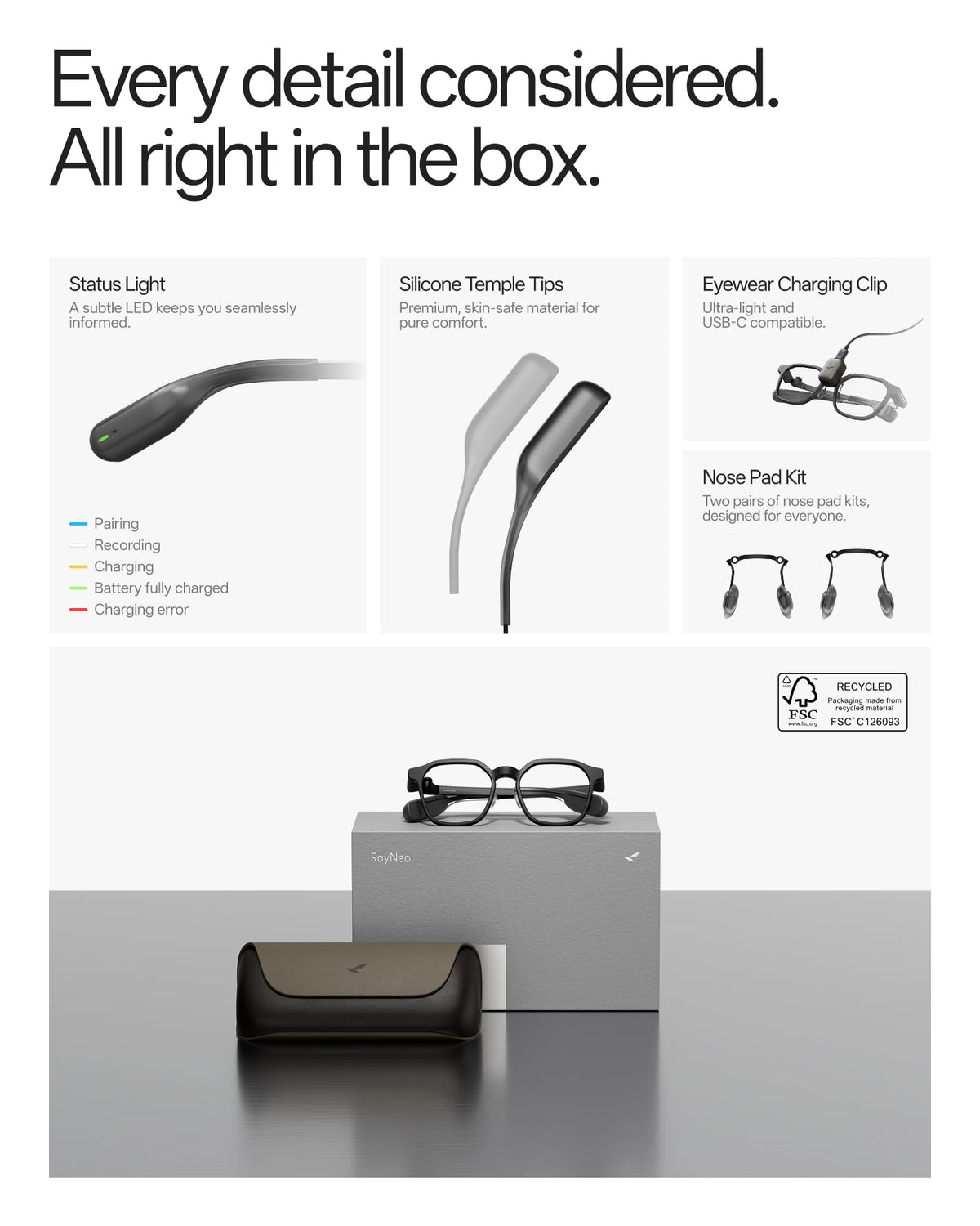 RayNeo iO Smart Glasses, 33g, AI Voice Recorder, Translation, Teleprompter