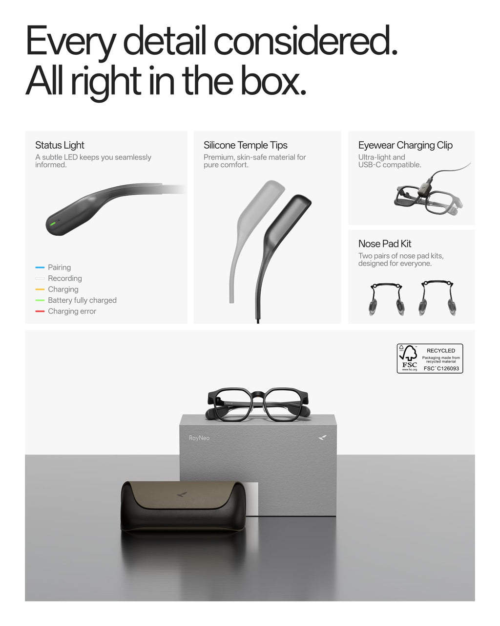 RayNeo iO Smart Glasses, 33g, AI Voice Recorder, Translation, Teleprompter