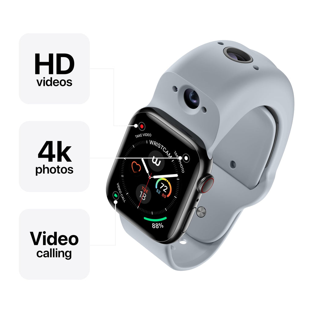 Wristcam, Smart Dual-Camera Band for Apple Watch (Apple MFi Certified), 8MP Sensor, Full HD Video/720P Sport Mode, (New) Pro. Image Stabilization, WiFi, IP68 Water Resistant, Siri Integration