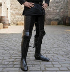 Black Steel Gothic Leg Armor Medieval Knight Greaves & Sabatons Set -Wearable LARP & Cosplay Halloween Costume