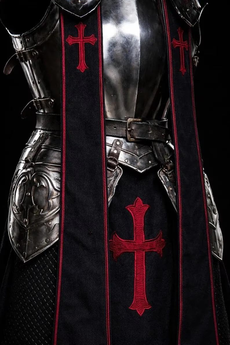 18-Gauge Steel Full Body Armor Suit Wearable Barbuta Knight Templar Armour Costume for Halloween Gothic Crusader for LARP, Cosplay, and Reancement.
