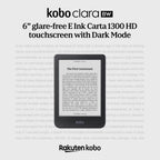 Kobo Clara BW | eReader | 6” Glare-Free Touchscreen with ComfortLight PRO | Dark Mode Option | Audiobooks | Waterproof | 16GB of Storage | Black