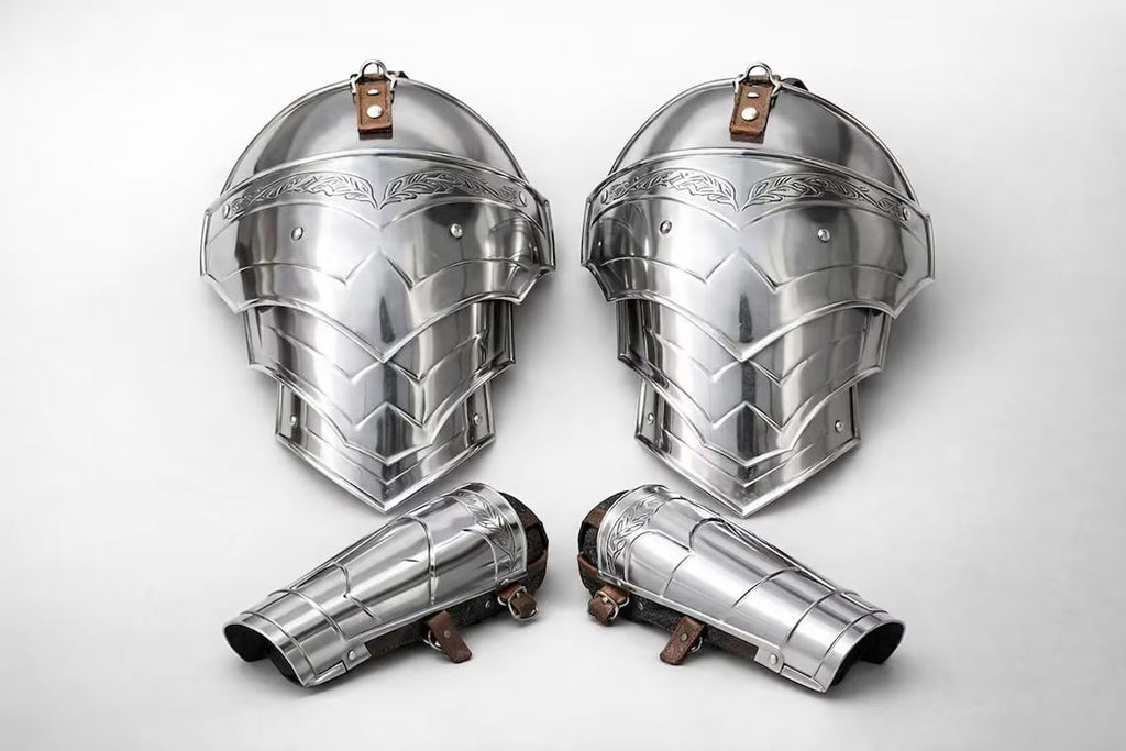 Medieval Knight Etching Steel Pauldrons Armour Shoulder with Bracers Wearable Battle Warrior LARP, Cosplay & Reenactment Halloween Costume