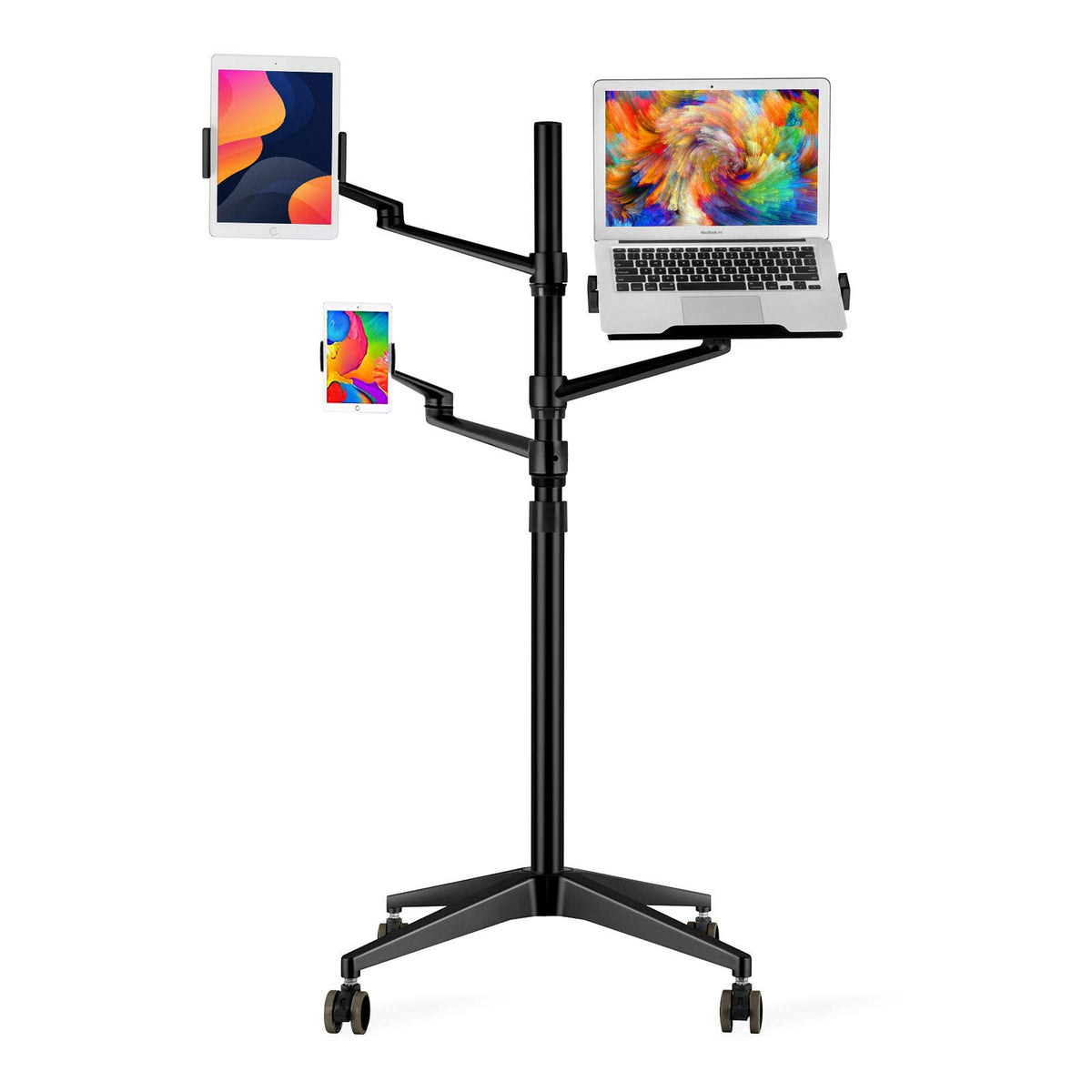 Triple arm Height Adjustable Stand Mount with Rolling Wheel for Laptop(11-17 inch) and Compatible with ipad iPad pro 12.9 inch/Tablet/Ereader