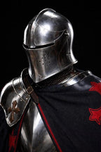 18-Gauge Steel Full Body Armor Suit Wearable Barbuta Knight Templar Armour Costume for Halloween Gothic Crusader for LARP, Cosplay, and Reancement.