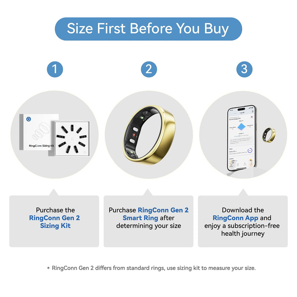RingConn Gen 2 Smart Ring - Sleep Apnea Monitoring(Gold, Size 8)
