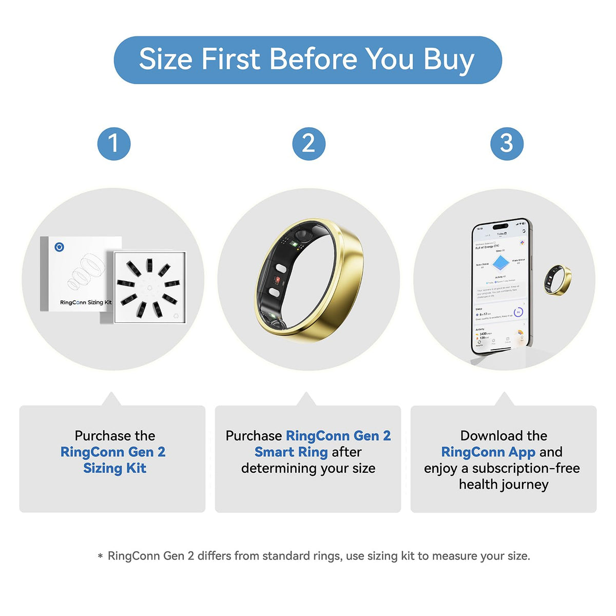 RingConn Gen 2 Smart Ring - Sleep Apnea Monitoring(Gold, Size 8)