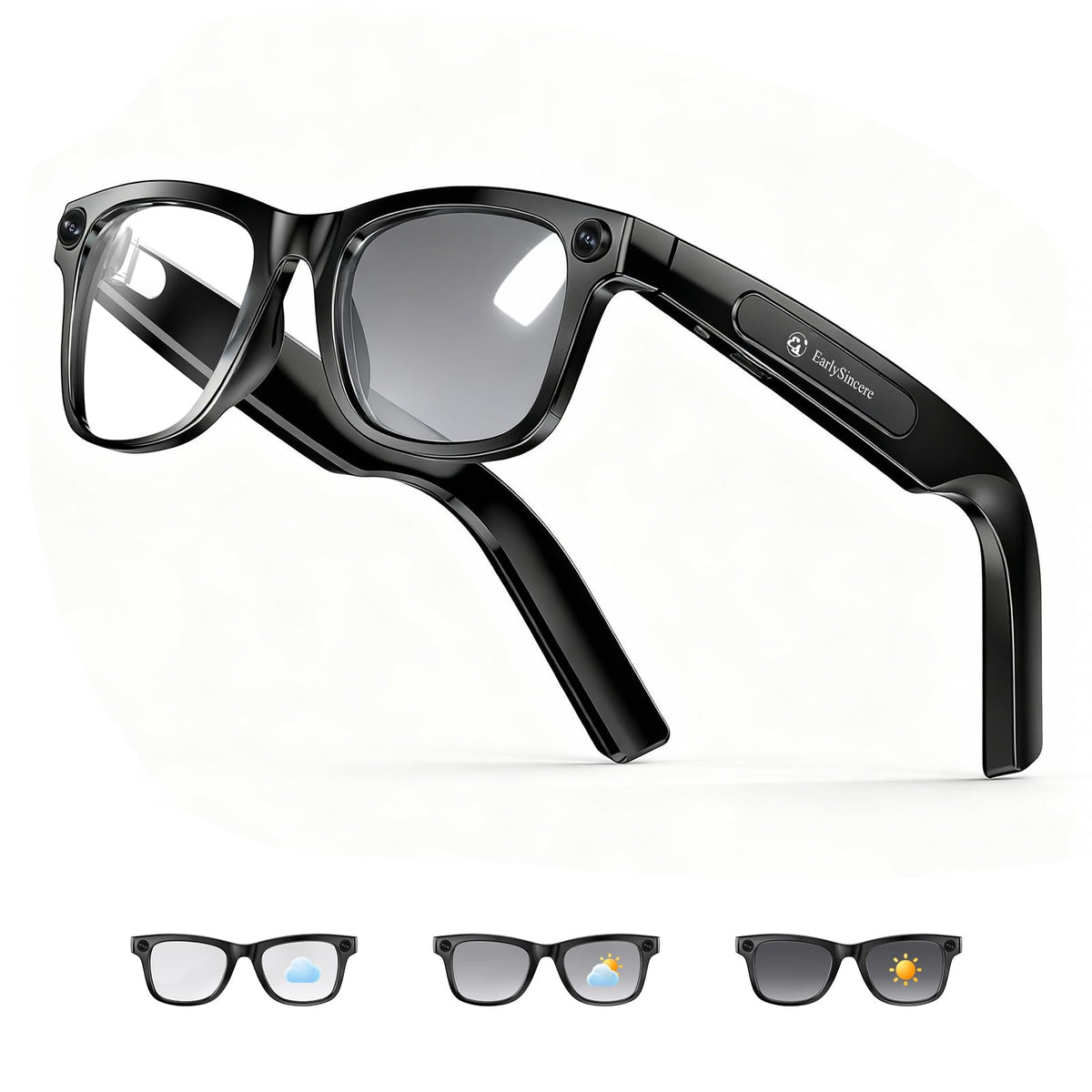4K Smart Glasses with Camera, AI Glasses with EIS Stabilization, Photochromic Blue Light Blocking Lenses, Real-Time Translation, 410mAh Battery, 10+ Days Standby, HiFi Audio