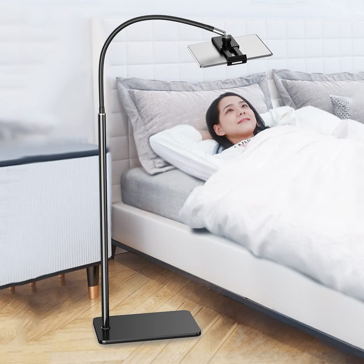 Tablet Floor Stand, 136cm Height Adjustable Holder 4.5-11 Inch Phone,Tablet,eBook Reader(Black)