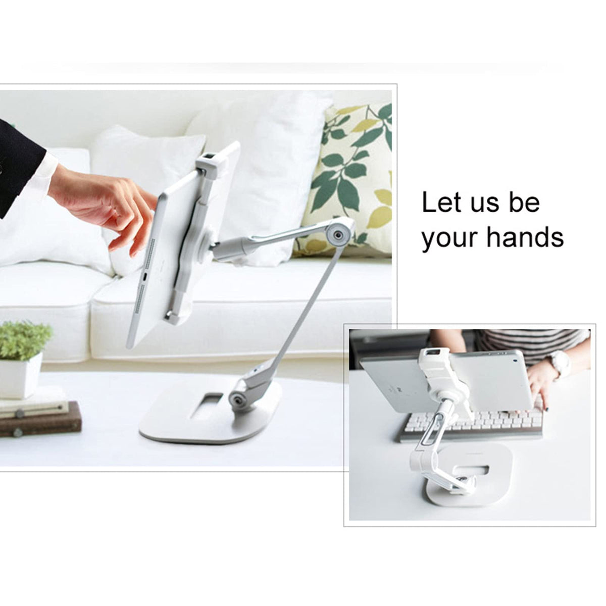 Tablet Stand Holder Mount,Adjustable Flexible Long Arm Holder,360 Degree Rotation,for 4.7-12.9" Cell Phone Tablet E-Readers and More Devices,White (Black) (Black)