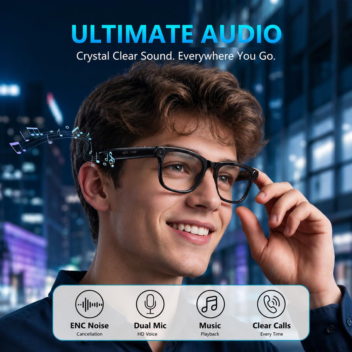 KAIGERR AI Smart Glasses,13MP Camera, 20H Battery, ChatGPT Translations