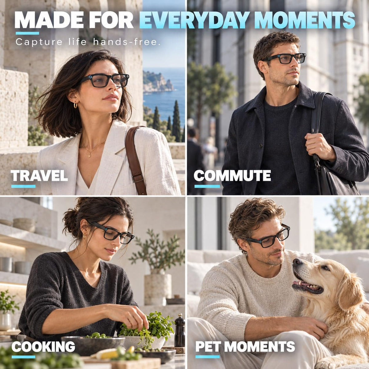 AI Smart Glasses with Camera, 20MP Photos, POV Video & Open-Ear Audio