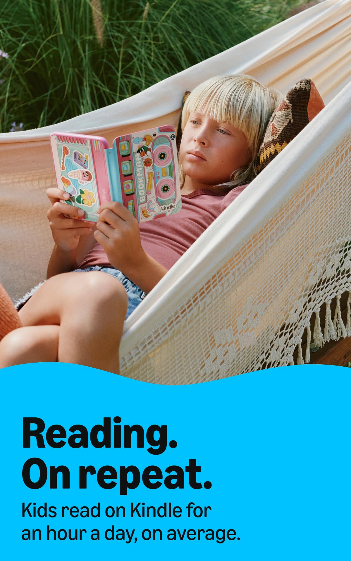 Amazon Kids Kindle 16GB (newest model), Now thinner and lighter, 6" glare-free display, weeks of battery, includes 1 year of books and Bookman cover