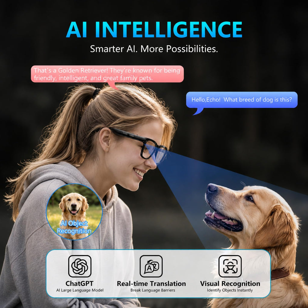 KAIGERR AI Smart Glasses,13MP Camera, 20H Battery, ChatGPT Translations