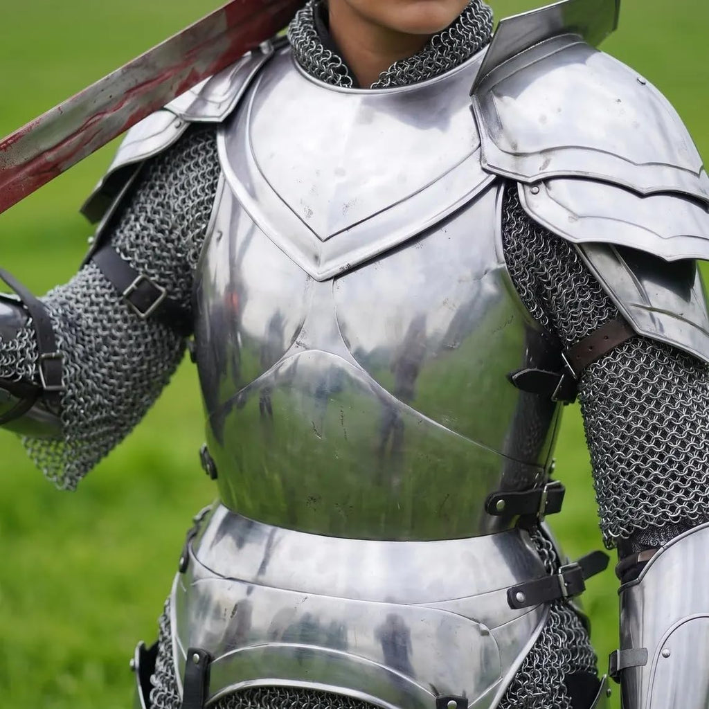 Female Knight Plate Armor Suit Women's Medieval Steel Full Body Armor Lady Wearable Halloween Costume for Cosplay, LARP, and Reancement