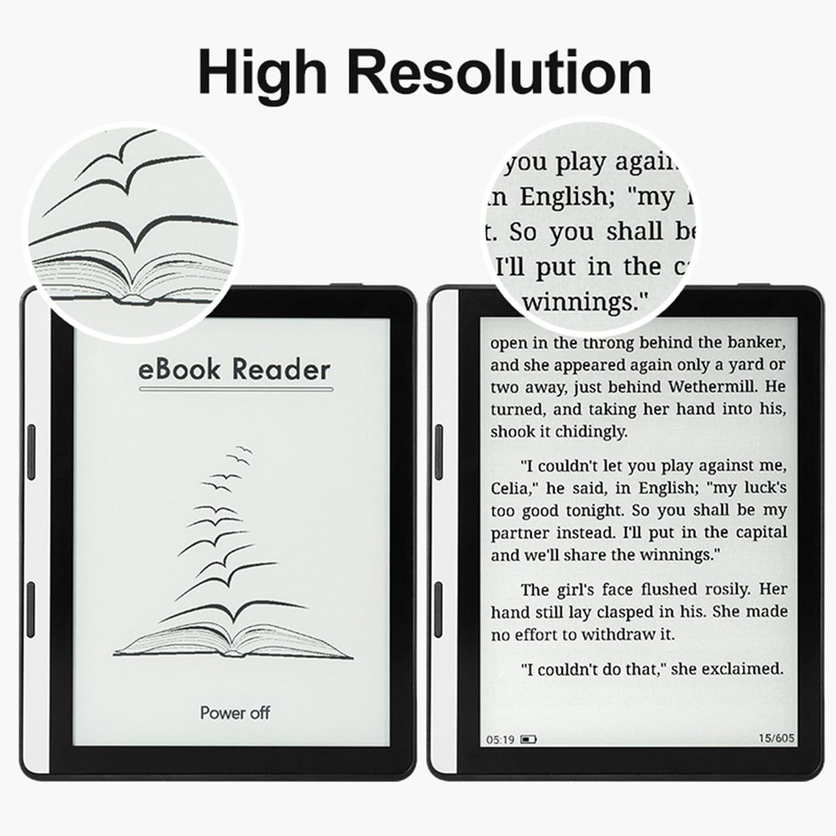 Yunseity 5.76 Inch E Reader, Ultra Thin Lightweight Body with Front Light, High Clarity Screen, 16GB Storage, Long Battery Life, Supports EPUB PDF MOBI, for Reading eBooks (2G+32G)