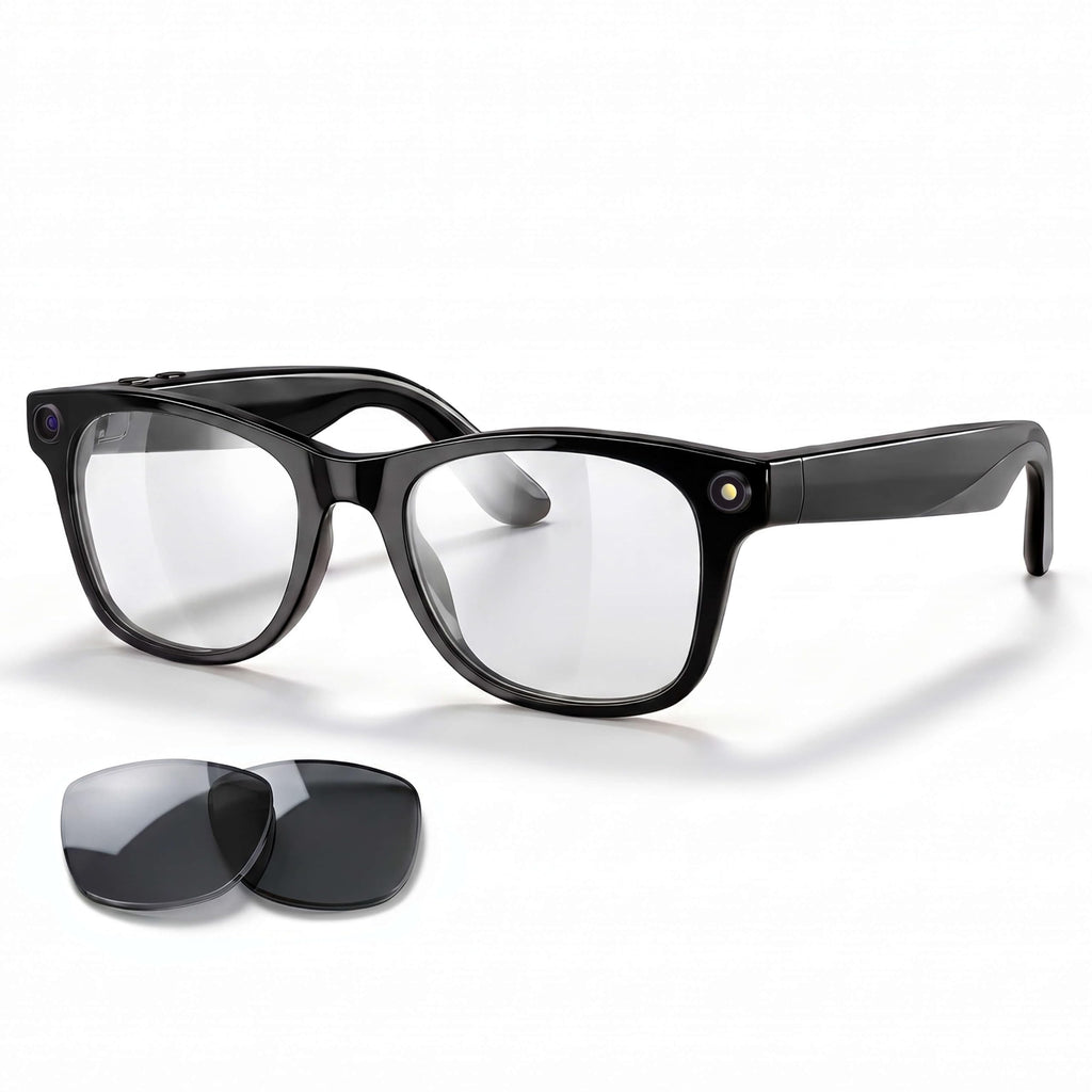 4K Smart Glasses with Camera, AI Glasses with EIS Stabilization, Photochromic Blue Light Blocking Lenses, Real-Time Translation, 410mAh Battery, 10+ Days Standby, HiFi Audio