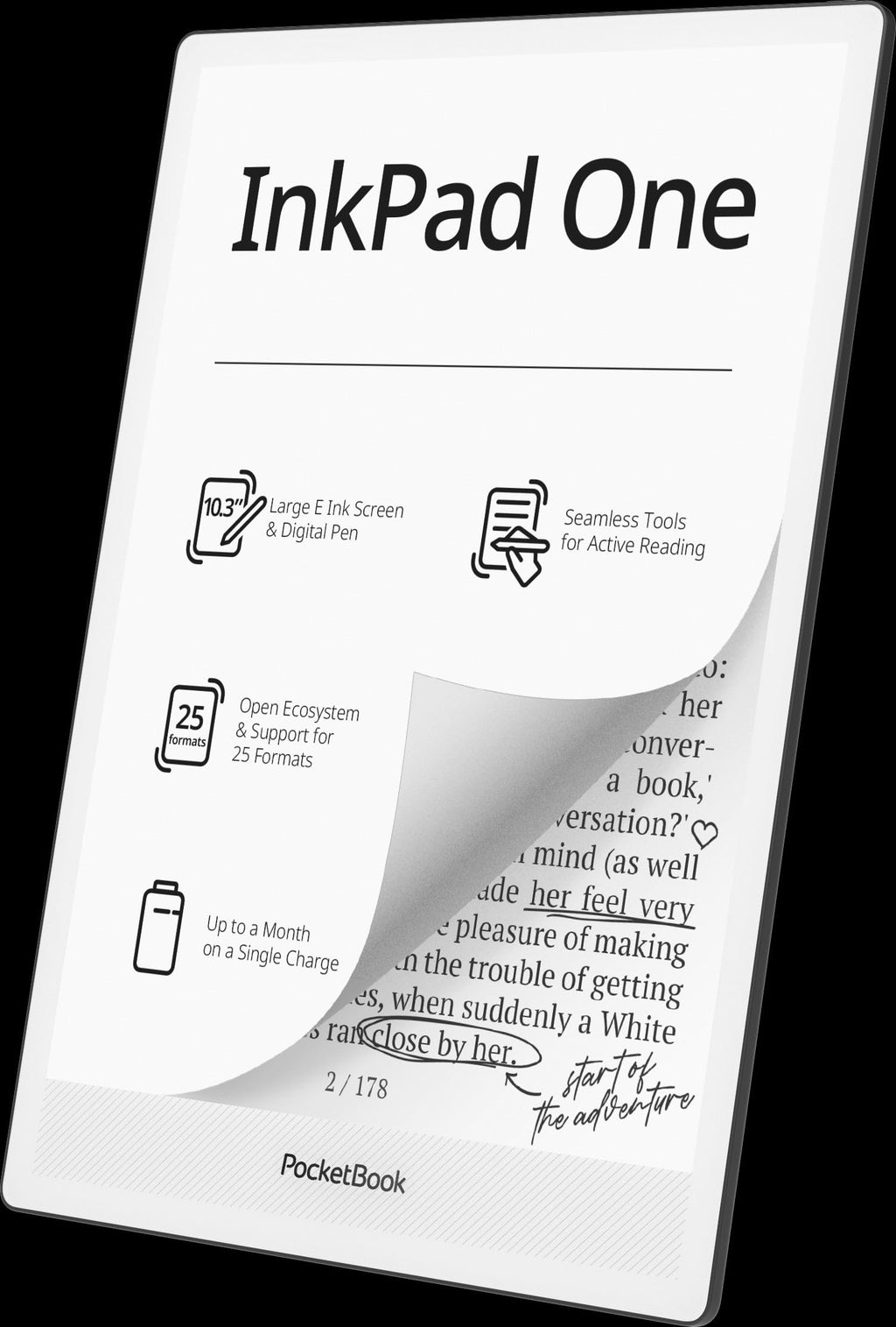 PocketBook InkPad One | 10.3” E Ink Screen and Stylus for Active Reading | Essential Tools for Note-Taking | Bluetooth & Text-to-Speech Support | SMARTlight | 25 formats Support | Aluminum Frame