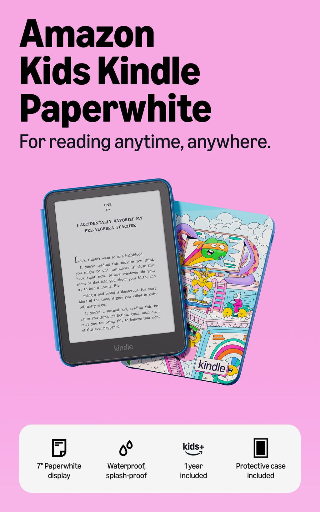 Amazon Kids Kindle Paperwhite 16GB (newest model), Thinner and lighter, 7" display, Months of battery, Includes 1 year of books and Whisker World cover