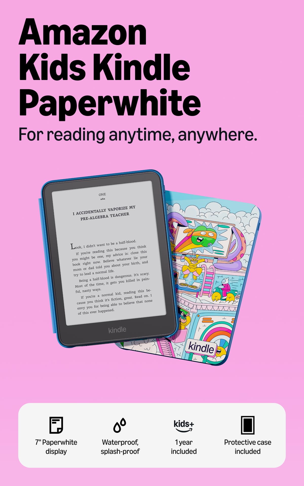 Amazon Kids Kindle Paperwhite 16GB (newest model), Thinner and lighter, 7" display, Months of battery, Includes 1 year of books and Whisker World cover