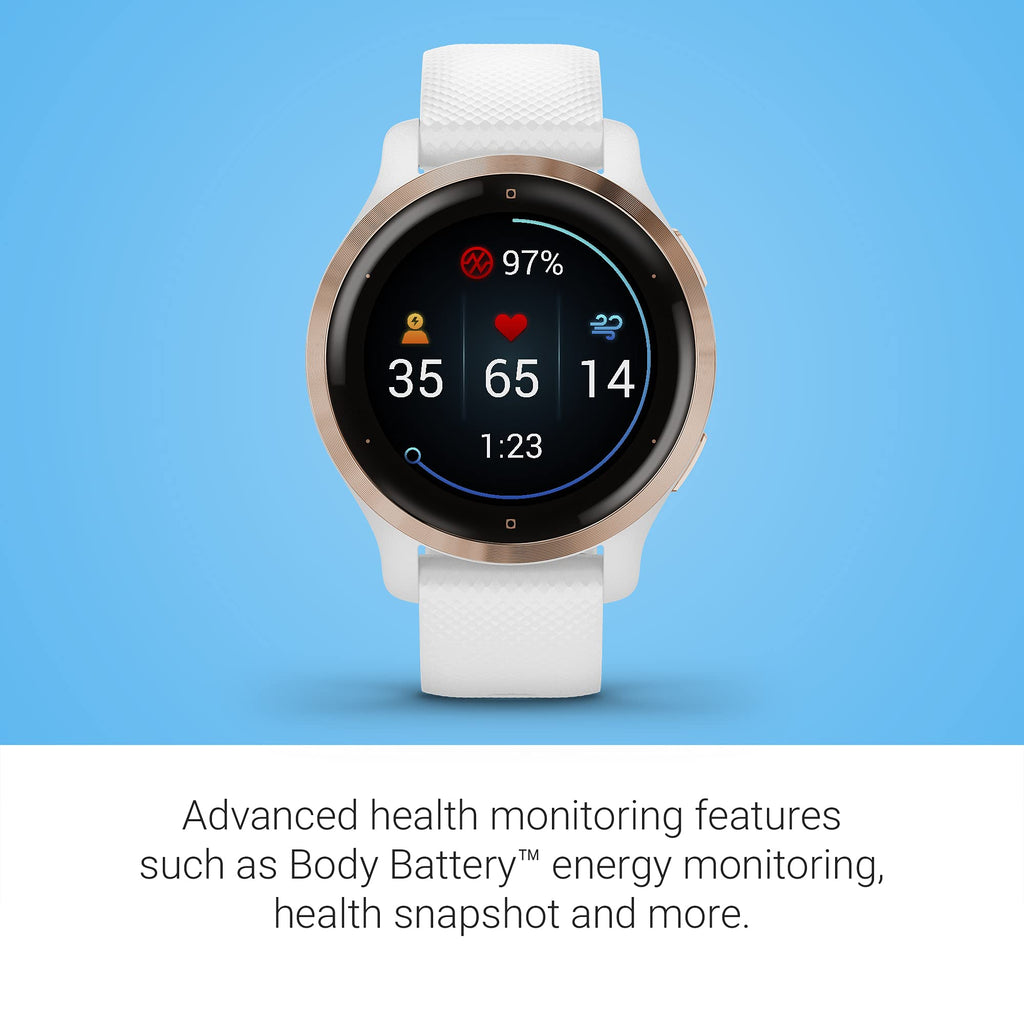 Garmin Venu 2S, Smaller-Sized GPS Smartwatch with Advanced Health Monitoring and Fitness Features, Rose Gold Bezel with White Case and Silicone Band, (010-02429-03) (Renewed)