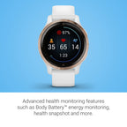 Garmin Venu 2S, Smaller-Sized GPS Smartwatch with Advanced Health Monitoring and Fitness Features, Rose Gold Bezel with White Case and Silicone Band, (010-02429-03) (Renewed)