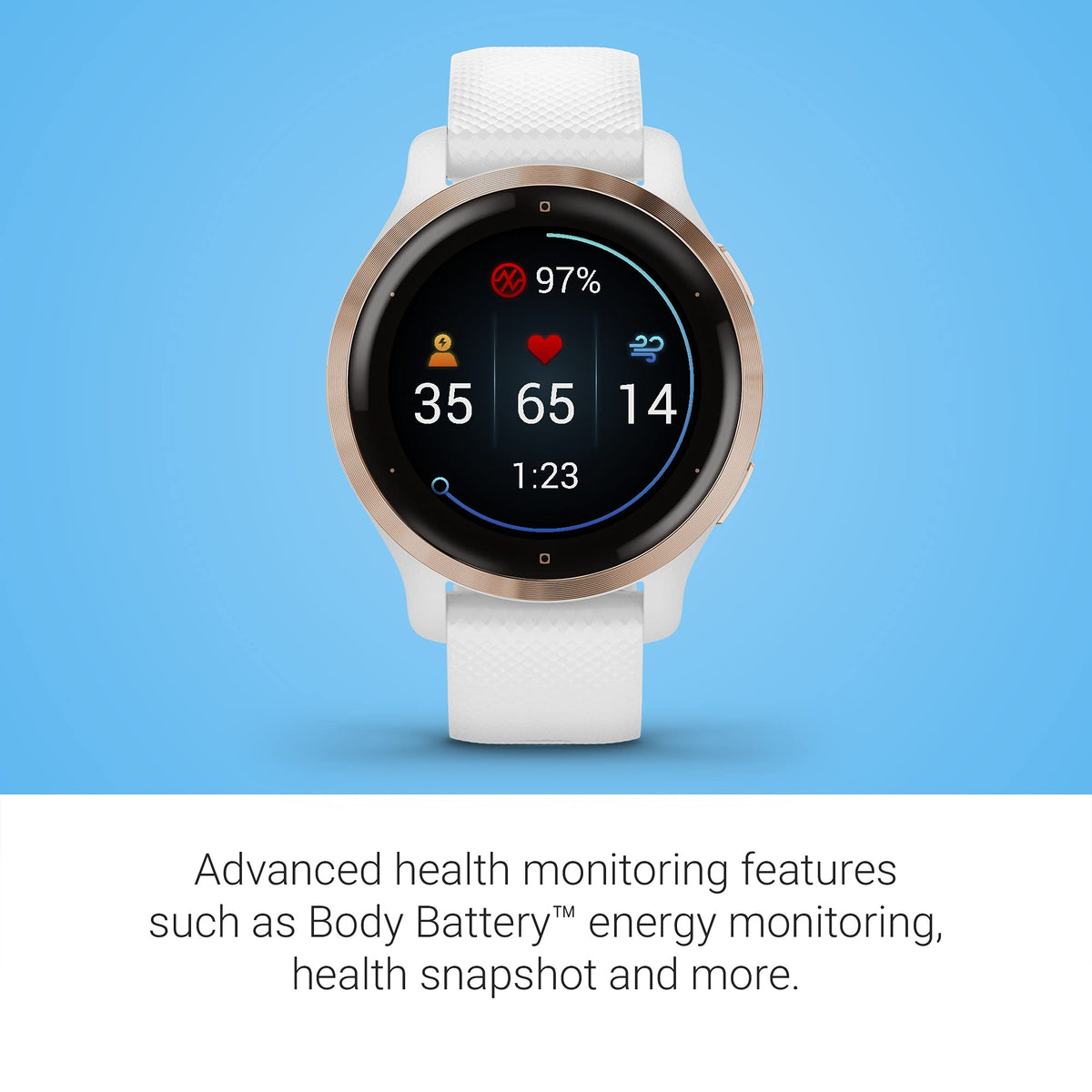 Garmin Venu 2S, Smaller-Sized GPS Smartwatch with Advanced Health Monitoring and Fitness Features, Rose Gold Bezel with White Case and Silicone Band, (010-02429-03) (Renewed)