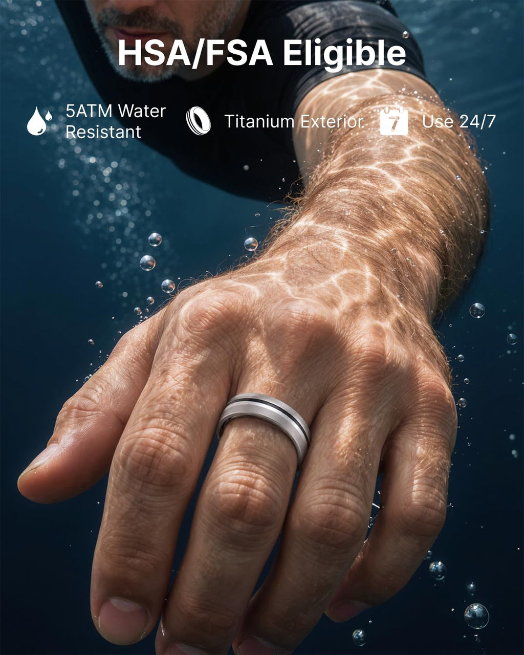 RENPHO Lynx Smart Ring, Subscription-Free App, Silver, Size 11