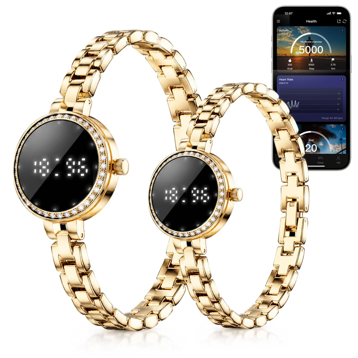 Renea Fitness Tracker for Women, Jewelry-Style Smart Bracelet with Heart Rate, Blood Oxygen, HRV, Stress, Sleep and Step Tracking, Multi-Sport Modes, 6-Day Battery Life, IP67
