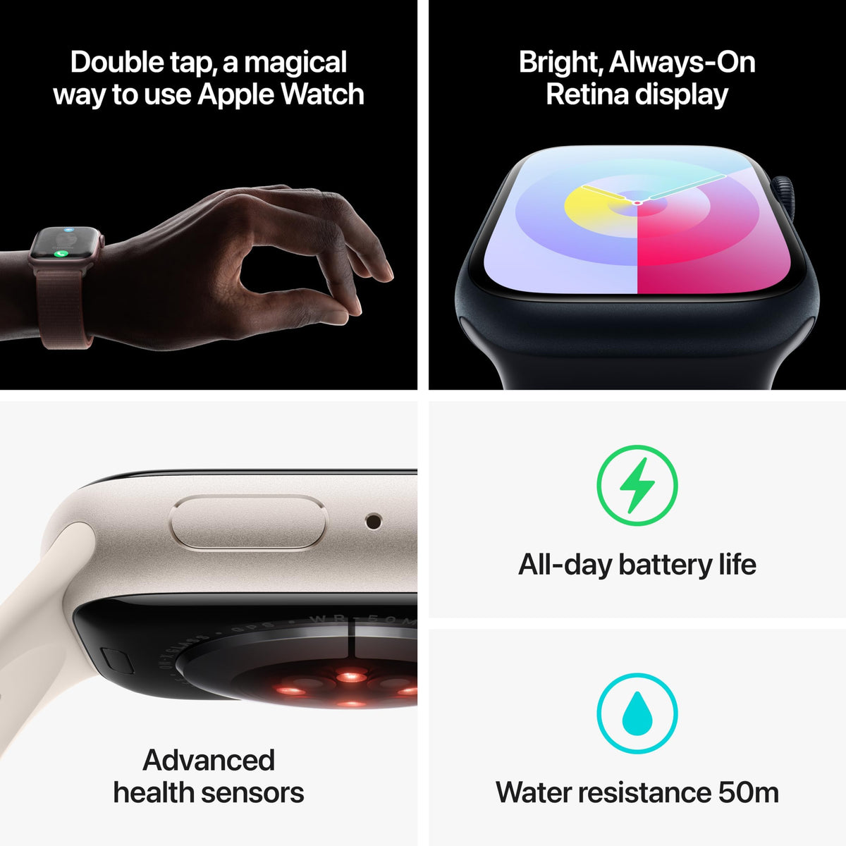 Apple Watch Series 9 [GPS , 45mm] - Starlight Aluminum Case with Starlight Sport Band, M/L (Renewed)
