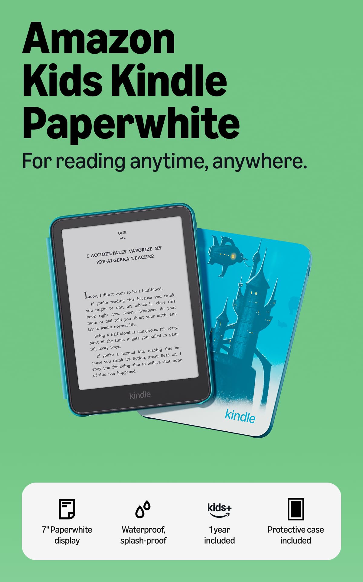 Amazon Kids Kindle Paperwhite 16GB (newest model), Thinner and lighter, 7" display, Months of battery, Includes 1 year of books and Whisker World cover