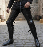 Black Steel Gothic Leg Armor Medieval Knight Greaves & Sabatons Set -Wearable LARP & Cosplay Halloween Costume