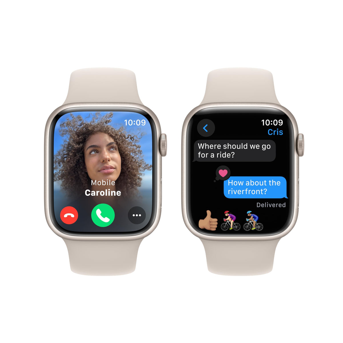 Apple Watch Series 9 [GPS , 45mm] - Starlight Aluminum Case with Starlight Sport Band, M/L (Renewed)